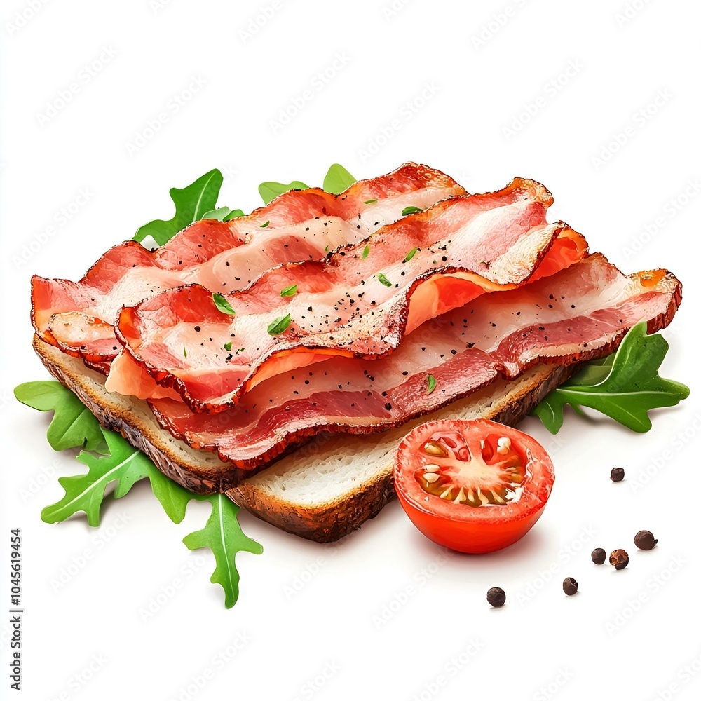 BLT sandwich with bacon, lettuce, and tomato on white background. BLT sandwich with bacon, lettuce, and tomato on white background.