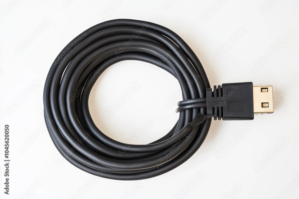 White background with an American three-prong power cable White background with an American three-prong power cable