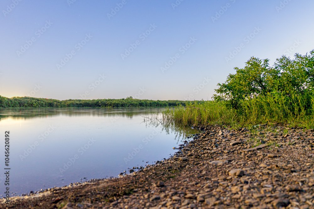 Quiet Lakeshore at Atoka Oklahoma Park in the Early Morning.