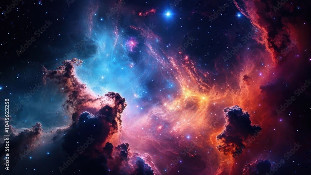 A vibrant cosmic scene showcasing colorful nebulae and stars in deep space. A vibrant cosmic scene showcasing colorful nebulae and stars in deep space.