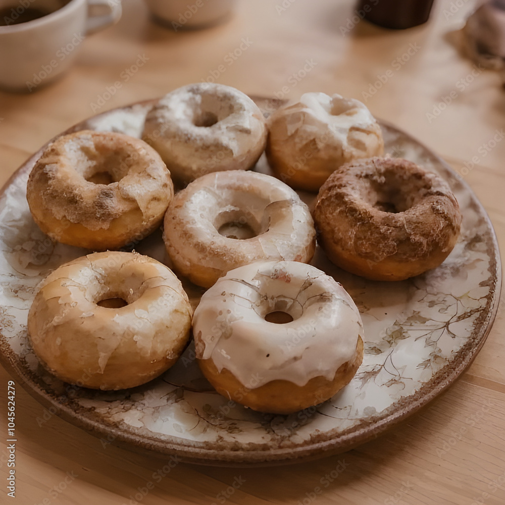 plate of delicious donuts with beautiful background photo plate of delicious donuts with beautiful background photo