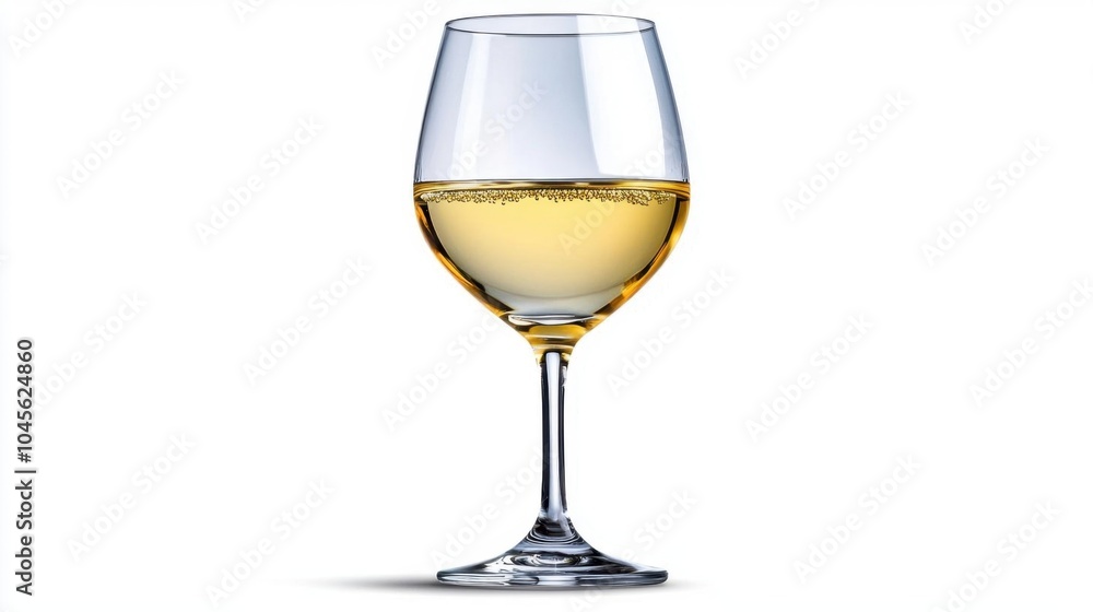 A photostock of a glass of white wine on a white background, clean and elegant A photostock of a glass of white wine on a white background, clean and elegant