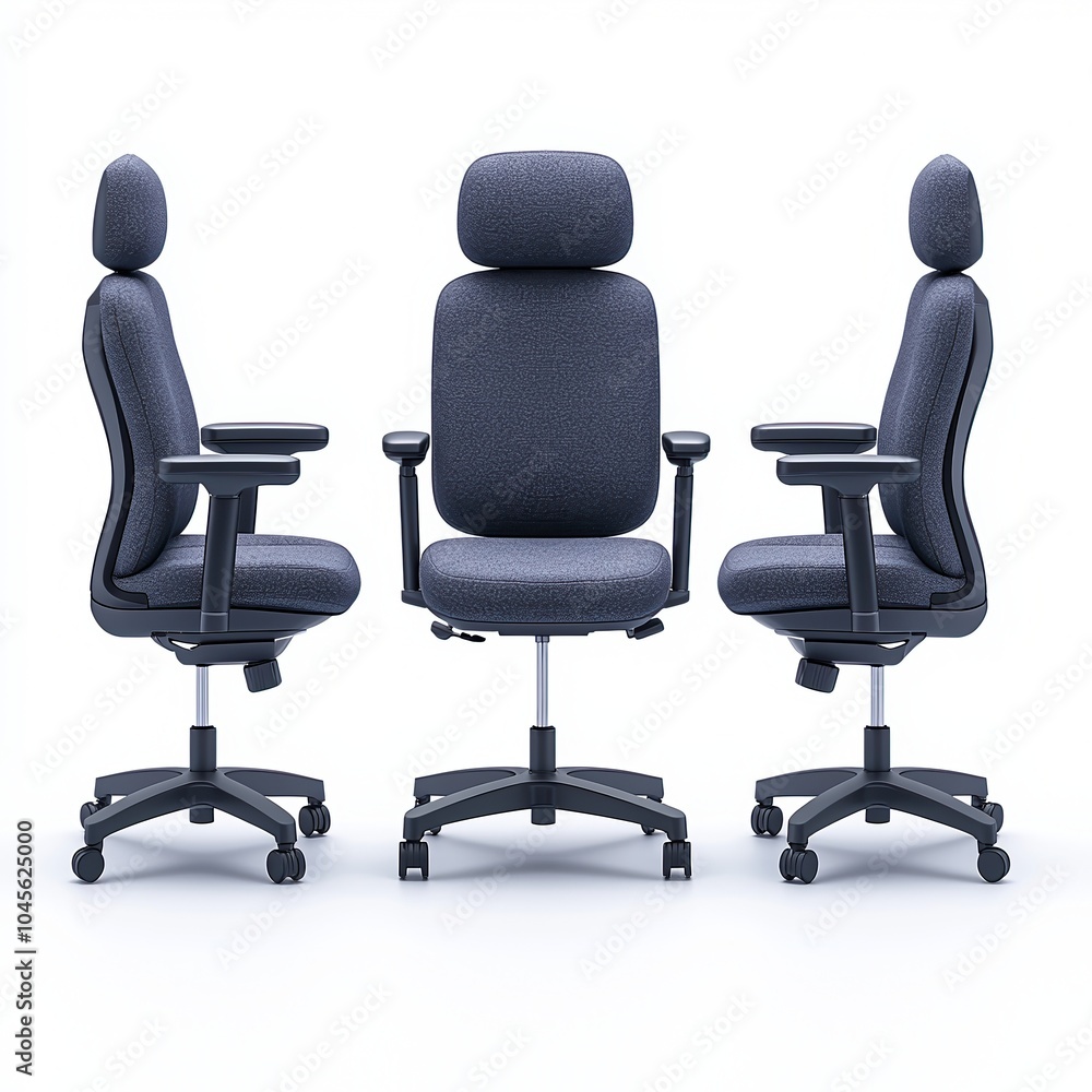 Fototapeta premium Ergonomic office chair design in multiple angles, white isolate background.
