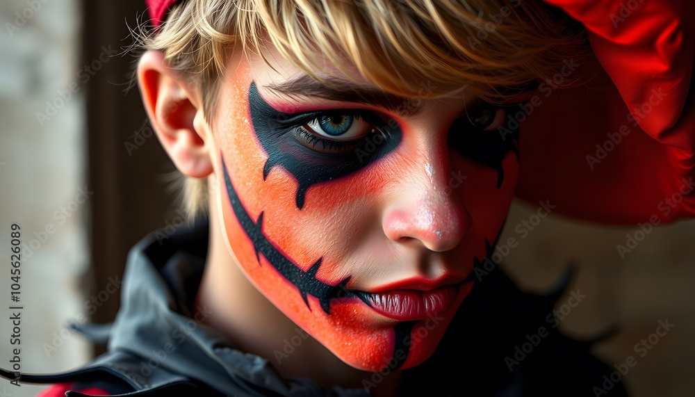 Spooky Vibes: Teen Boy in Halloween Costume and Makeup Spooky Vibes: Teen Boy in Halloween Costume and Makeup