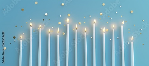 Minimalist Hanukkah Card with Elegant Menorah on Blue Background for Modern Holiday Design photo