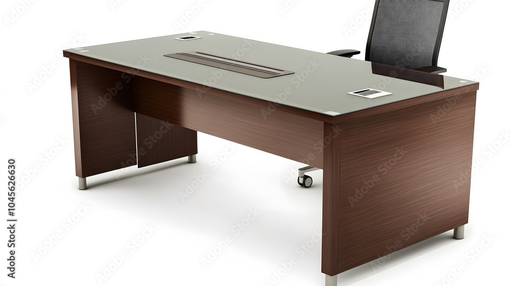 Simple office space with a wooden desk and a sleek office chair, no background, no decoration, 4K resolution Simple office space with a wooden desk and a sleek office chair, no background, no decoration, 4K resolution