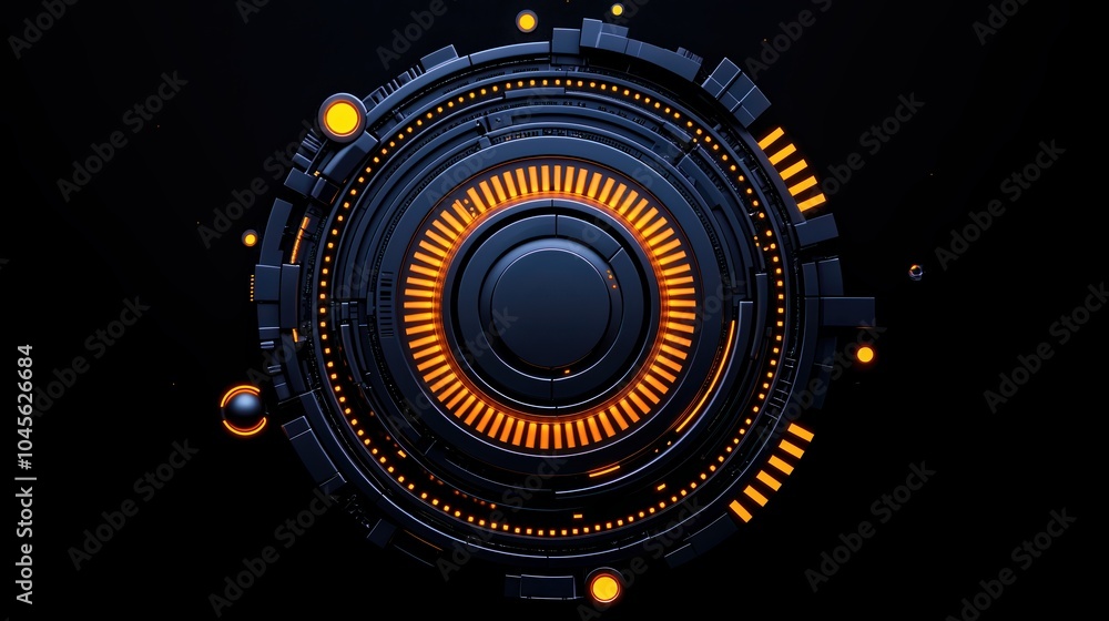 Futuristic circular design with orange accents on a dark background, perfect for tech-themed projects. Futuristic circular design with orange accents on a dark background, perfect for tech-themed projects.
