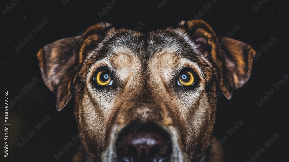 A Close-Up of a Dog With Striking Yellow Eyes Looking Directly at the Camera A Close-Up of a Dog With Striking Yellow Eyes Looking Directly at the Camera