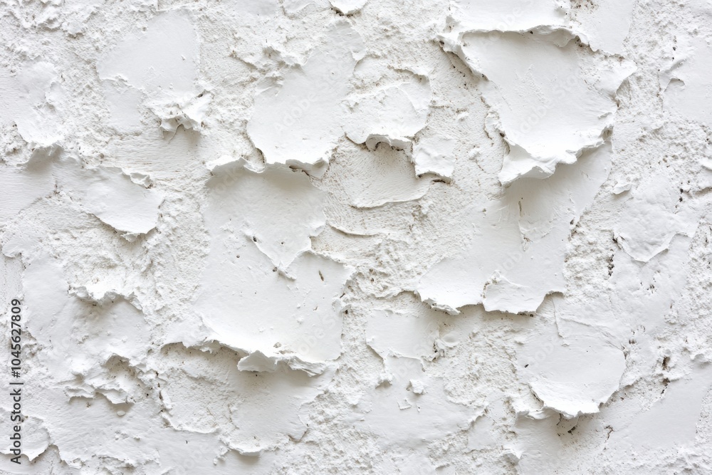 Obraz premium Textured white surface with uneven, peeling layers, creating a rough and rustic aesthetic ideal for backgrounds or industrial-style designs