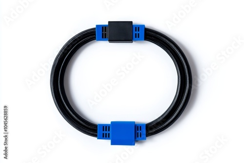 An isolated blue patchcord (copper, RJ45) in front of a white background photo