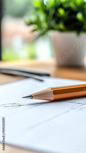 Wallpaper Mural A close-up view of a pencil on sketch paper with a green plant in the background capturing the essence of creativity and artistic inspiration Torontodigital.ca