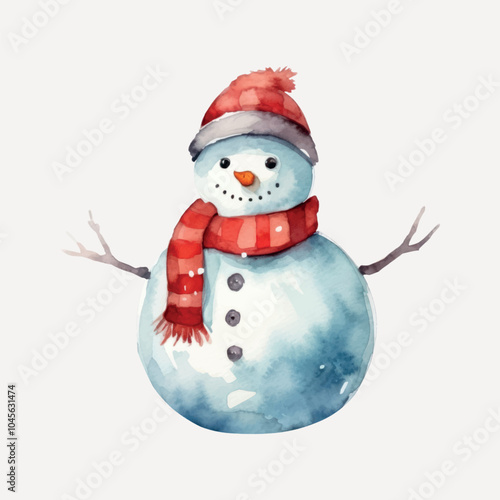 Cheerful watercolor snowman winter