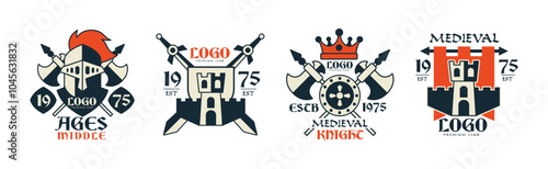 Middle Ages Logo Design and Medieval Emblem Vector Set