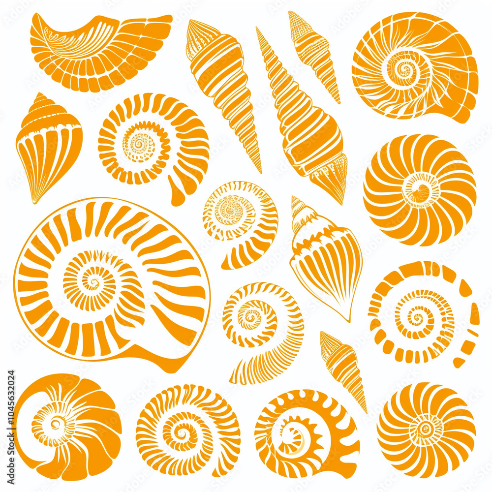 A collection of shells in various shapes and sizes, all of which are orange A collection of shells in various shapes and sizes, all of which are orange