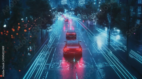 In the future, autonomous smart cars will scan the road for hazards, IoT concept with graphic sensors and radar signals