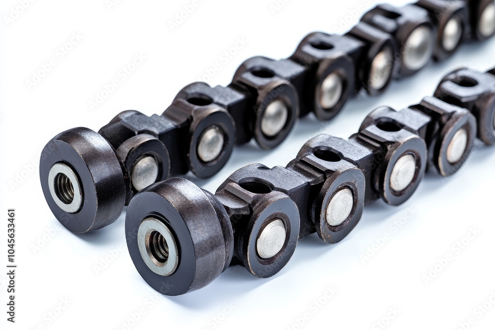 In white, a roller chain and drive sprocket can be seen In white, a roller chain and drive sprocket can be seen