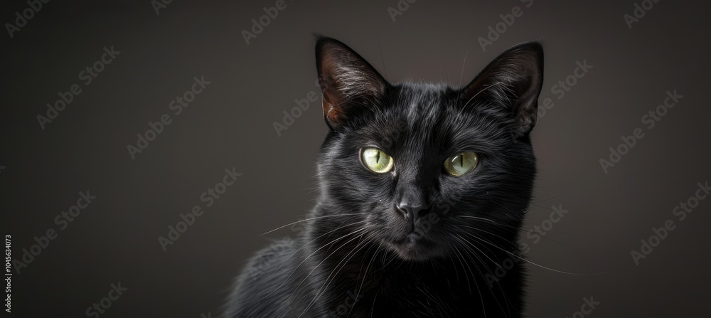Elegant Bombay Cat Portrait: Striking Green Eyes and Glossy Black Fur in Soft Studio Lighting Elegant Bombay Cat Portrait: Striking Green Eyes and Glossy Black Fur in Soft Studio Lighting