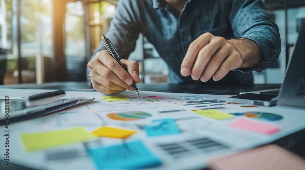 Focused Businessman Working on Project Plans Focused Businessman Working on Project Plans
