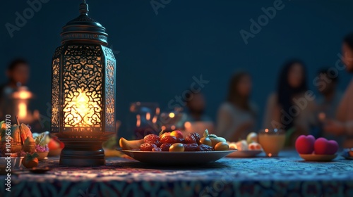 Ramadan Iftar Dinner Oriental Lantern Food Celebration AI