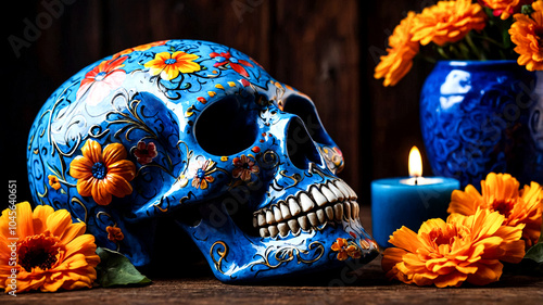 Festive Mexico's Day of the Dead Banner Vibrant Cultural Art suitable for business background, posters, wallpapers, banners, greeting cards, and advertising for business entities or brands.