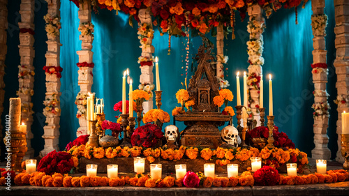 Festive Mexico's Day of the Dead Banner Vibrant Cultural Art suitable for business background, posters, wallpapers, banners, greeting cards, and advertising for business entities or brands.