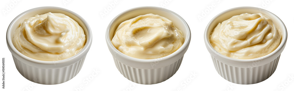 Ramekins of Mayonnaise, Isolated on Transparent Background, Perfect for Sandwich Spreads, Salad Dressings, or Burger Additions Ramekins of Mayonnaise, Isolated on Transparent Background, Perfect for Sandwich Spreads, Salad Dressings, or Burger Additions