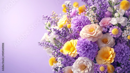 Beautiful Spring Floral Arrangement with Soft Pastel Roses, Lavender, and Daisies, Symbolizing Renewal and Elegance, Vibrant Bouquet of Mixed Flowers, Perfect for Seasonal Decor, Celebrating Nature's 