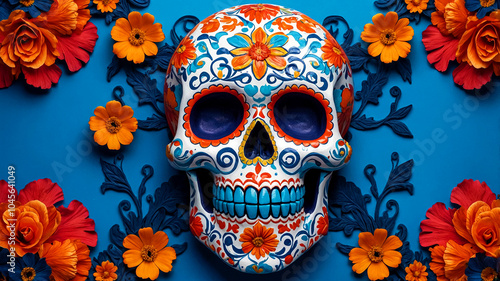 Festive Mexico's Day of the Dead Banner Vibrant Cultural Art suitable for business background, posters, wallpapers, banners, greeting cards, and advertising for business entities or brands.