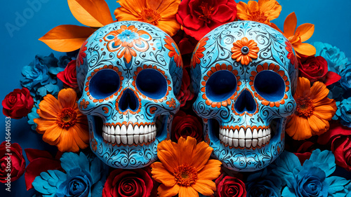 Festive Mexico's Day of the Dead Banner Vibrant Cultural Art suitable for business background, posters, wallpapers, banners, greeting cards, and advertising for business entities or brands.