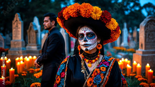 Festive Mexico's Day of the Dead Banner Vibrant Cultural Art suitable for business background, posters, wallpapers, banners, greeting cards, and advertising for business entities or brands.