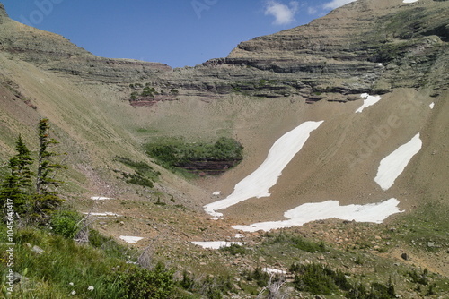 ptarmigan lake on the trail to Ptarmigan Tunnel at the Glacier national park, Montana, USA. photo