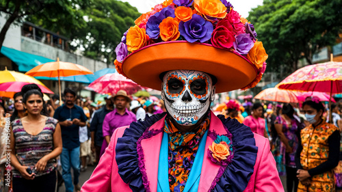 Festive Mexico's Day of the Dead Banner Vibrant Cultural Art suitable for business background, posters, wallpapers, banners, greeting cards, and advertising for business entities or brands.