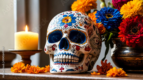 Festive Mexico's Day of the Dead Banner Vibrant Cultural Art suitable for business background, posters, wallpapers, banners, greeting cards, and advertising for business entities or brands.