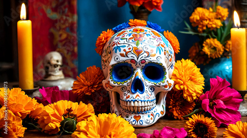 Festive Mexico's Day of the Dead Banner Vibrant Cultural Art suitable for business background, posters, wallpapers, banners, greeting cards, and advertising for business entities or brands.