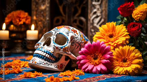 Festive Mexico's Day of the Dead Banner Vibrant Cultural Art suitable for business background, posters, wallpapers, banners, greeting cards, and advertising for business entities or brands.