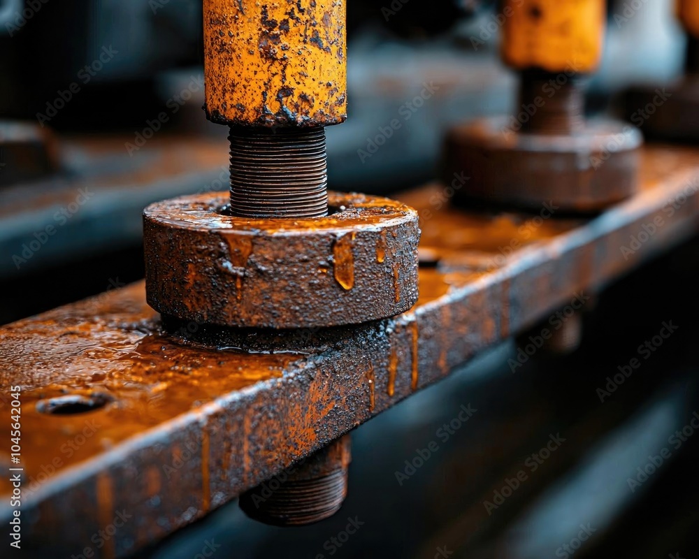 Close-up of rusty bolts and nuts on a metal surface, showcasing aged industrial details and weathered textures. Close-up of rusty bolts and nuts on a metal surface, showcasing aged industrial details and weathered textures.