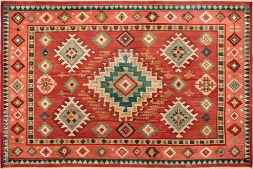 Vibrant Coral Red Southwestern Style Kilim Rug Rectangular Design for Home or Office Decor