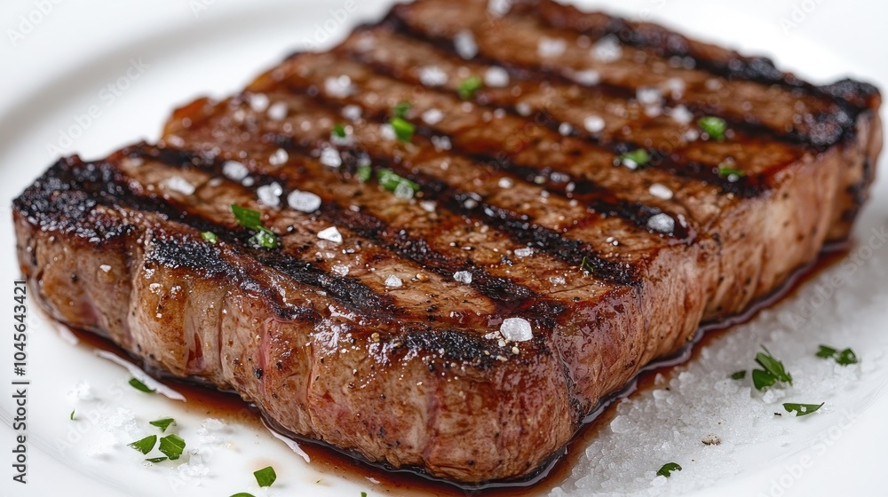 Grilled Steak on a White Plate with Garnish Grilled Steak on a White Plate with Garnish