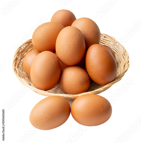 Wallpaper Mural Top view of group of fresh brown chicken eggs in stack in wicker basket isolated on white background with clipping path. Torontodigital.ca