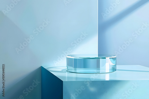modern product showcase on blue glass podium highlighting reliability