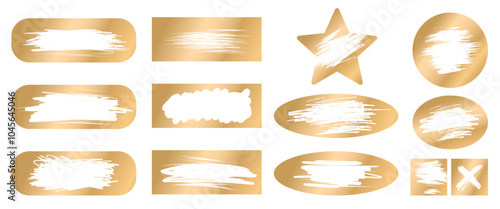 Scratch cards different shapes golden set isolated on white background. Vector illustration