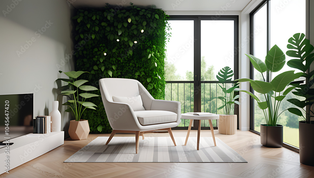 armchair small room greenery surrounds realistic visualization armchair small room greenery surrounds realistic visualization