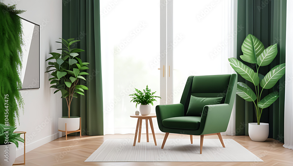 Fototapeta premium armchair small room greenery surrounds realistic visualization