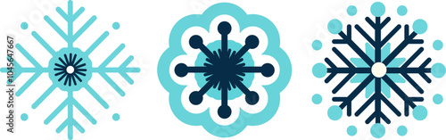 Abstract Snowflakes Collection. Winter themed vector set. Christmas, New Years project. Frosty icons, snow symbols, holiday ornaments for banner, label, logo, template. Icy geometric design.