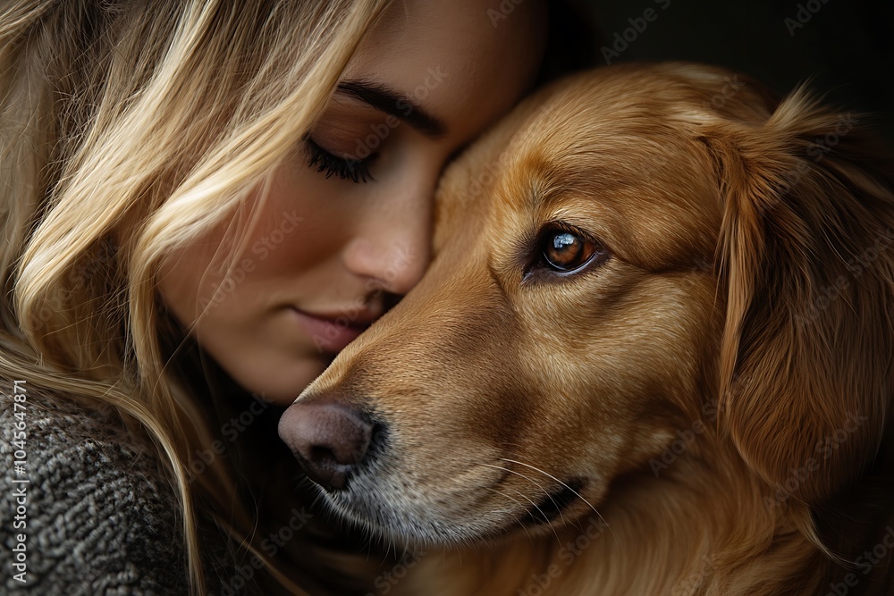 Golden Retriever and Womans Gentle Touch A Peaceful Moment Golden Retriever and Womans Gentle Touch A Peaceful Moment