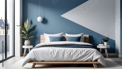 bed near blue stucco scandinavian style minimalist furniture accents natural textures