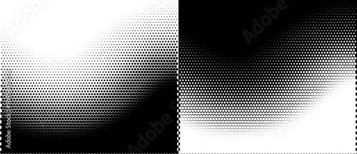 Abstract halftone dotted wave background. Black dots on a white background and the same white dots on the black side.