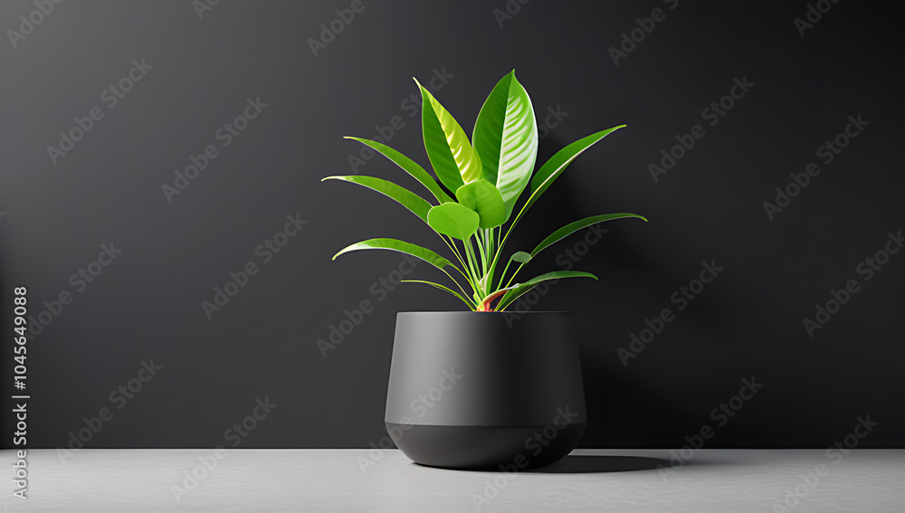 black stucco walls surround rendered pot small green plant cozy room setting