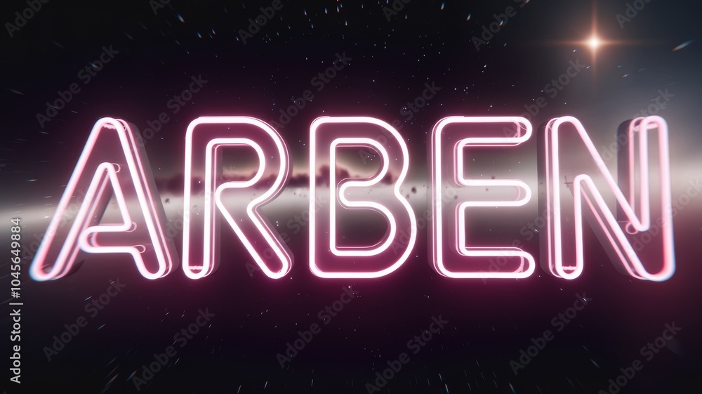 Neon Text in Space: Bright pink 'ARBEN' sign against a cosmic background, perfect for modern branding or futuristic themes. Neon Text in Space: Bright pink 'ARBEN' sign against a cosmic background, perfect for modern branding or futuristic themes.