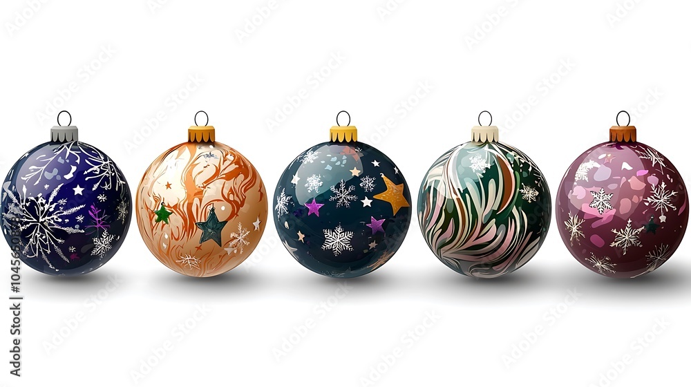 Colorful Christmas Baubles with Snowflakes and Stars Colorful Christmas Baubles with Snowflakes and Stars